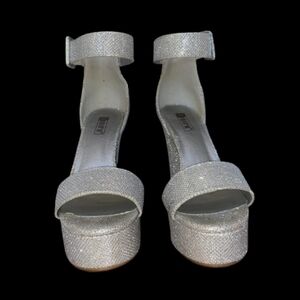 Womens Silver Open Toe Platform